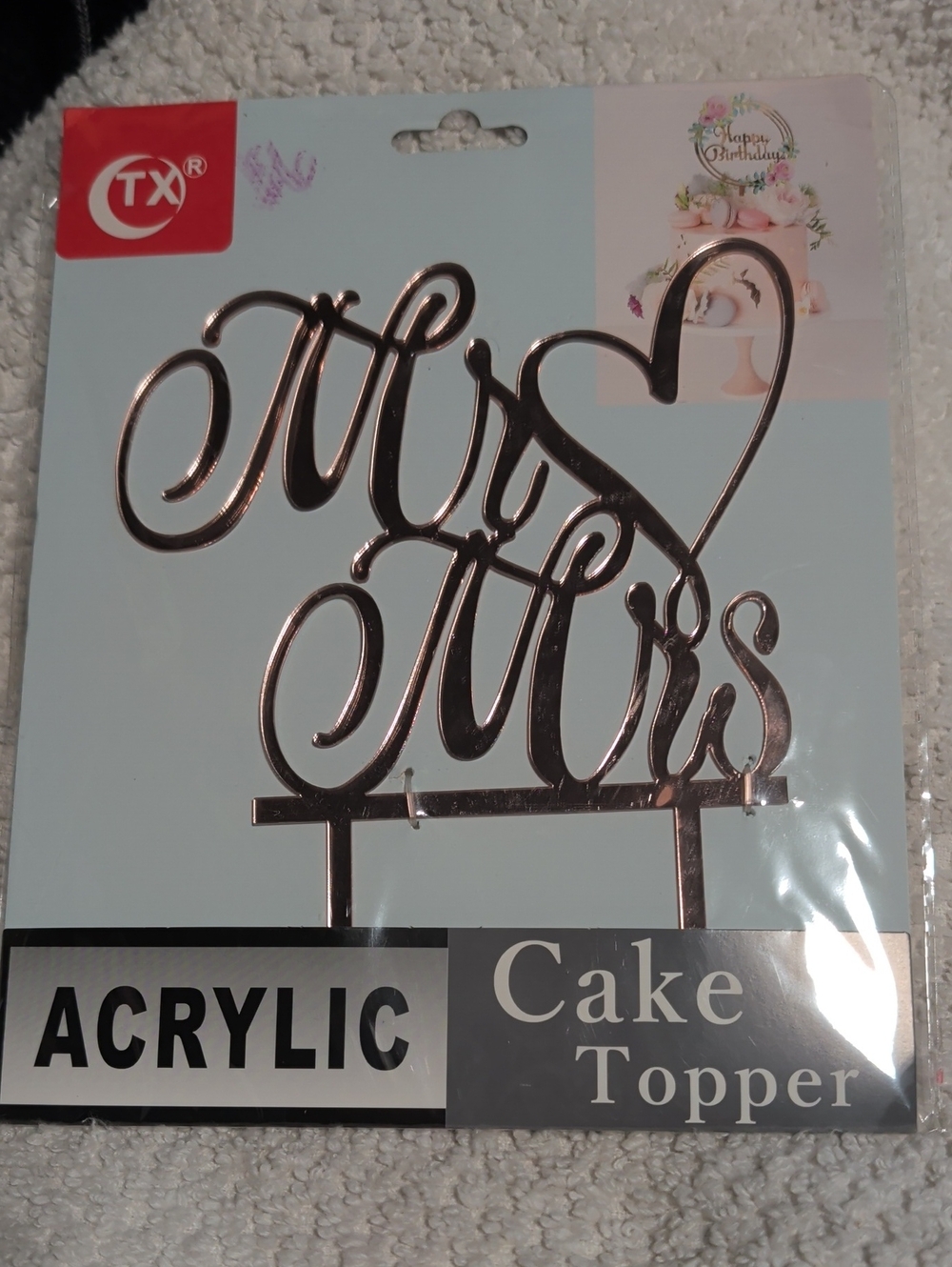 Rose Gold 'Mr & Mrs' Acrylic Cake Topper